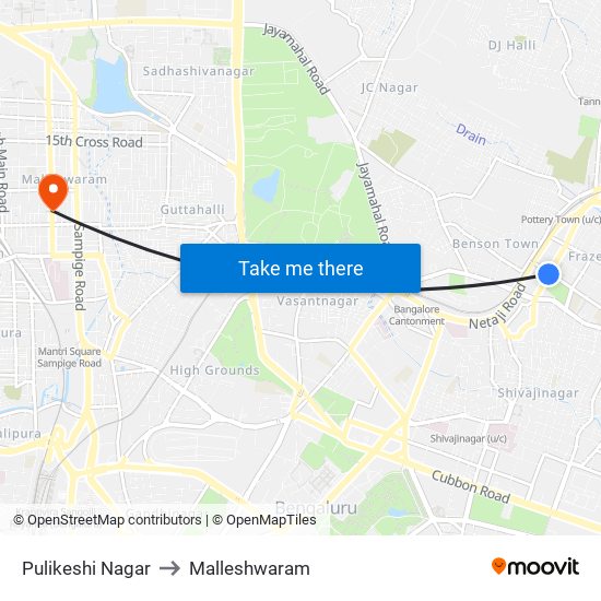 Pulikeshi Nagar to Malleshwaram map