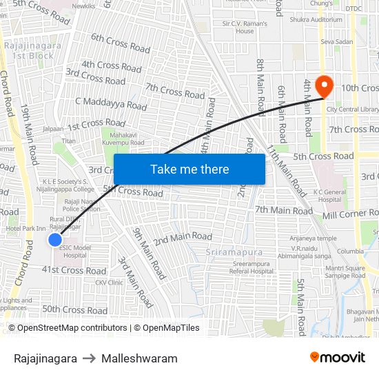 Rajajinagara to Malleshwaram map