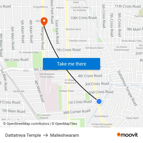 Dattatreya Temple to Malleshwaram map