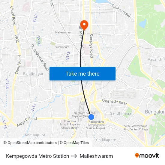Kempegowda Metro Station to Malleshwaram map