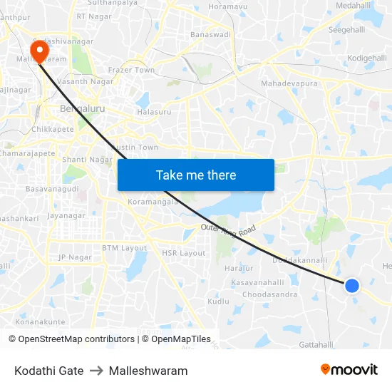 Kodathi Gate to Malleshwaram map