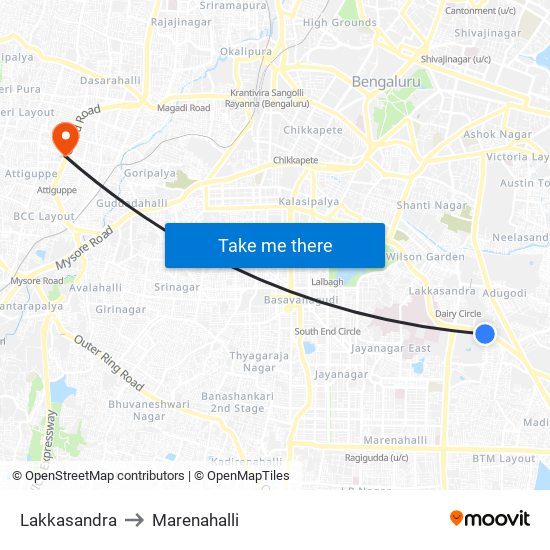 Lakkasandra to Marenahalli map