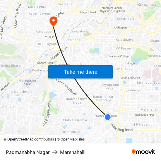 Padmanabha Nagar to Marenahalli map