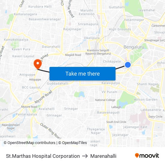 St.Marthas Hospital Corporation to Marenahalli map