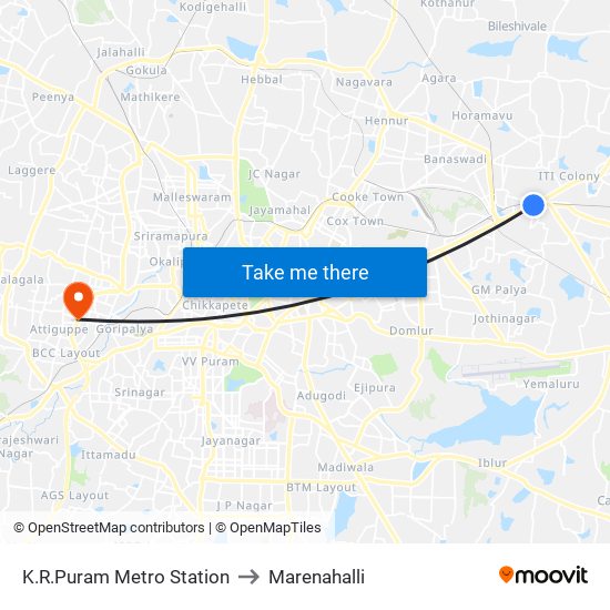 K.R.Puram Metro Station to Marenahalli map