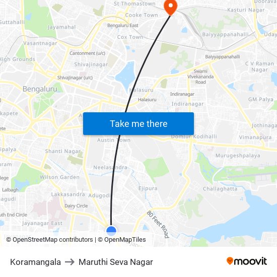 Koramangala to Maruthi Seva Nagar map