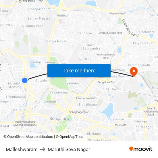 Malleshwaram to Maruthi Seva Nagar map