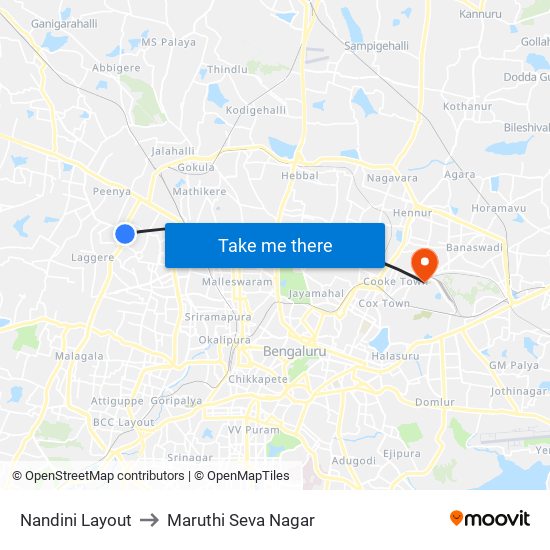 Nandini Layout to Maruthi Seva Nagar map