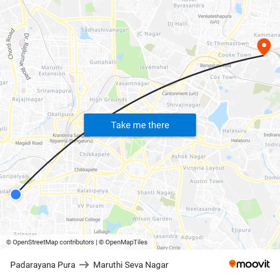 Padarayana Pura to Maruthi Seva Nagar map