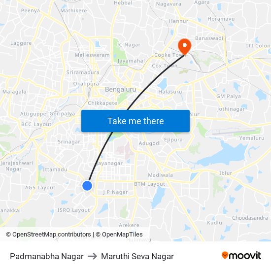 Padmanabha Nagar to Maruthi Seva Nagar map