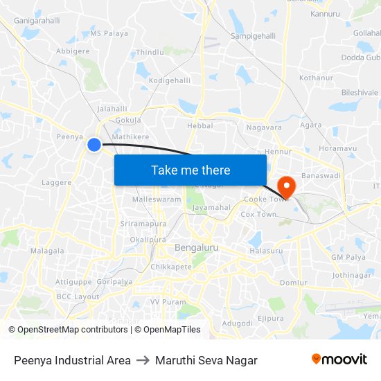 Peenya Industrial Area to Maruthi Seva Nagar map