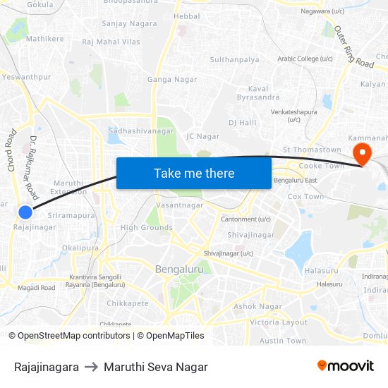 Rajajinagara to Maruthi Seva Nagar map