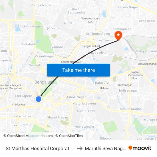 St.Marthas Hospital Corporation to Maruthi Seva Nagar map