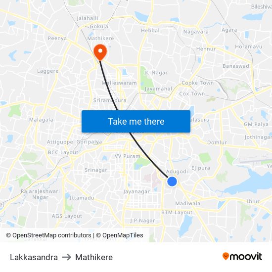 Lakkasandra to Mathikere map