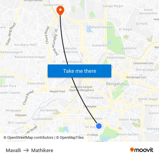 Mavalli to Mathikere map