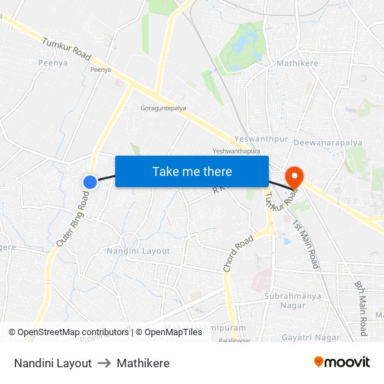 Nandini Layout to Mathikere map