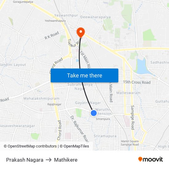 Prakash Nagara to Mathikere map