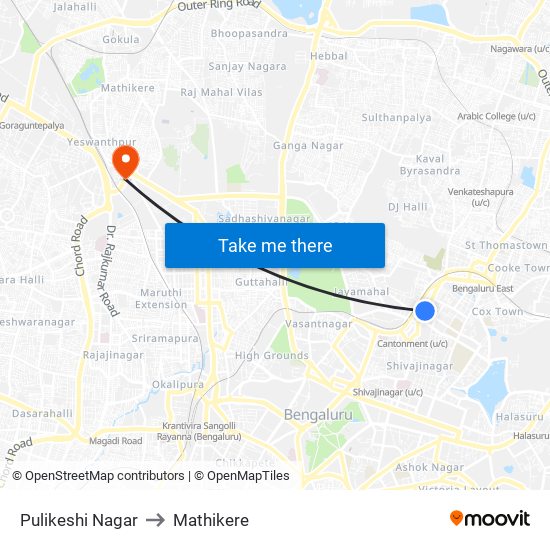 Pulikeshi Nagar to Mathikere map