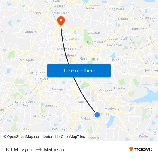 B.T.M.Layout to Mathikere map