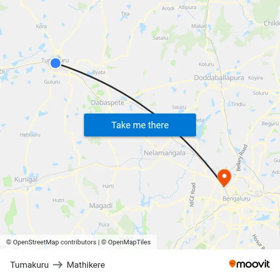 Tumakuru to Mathikere map