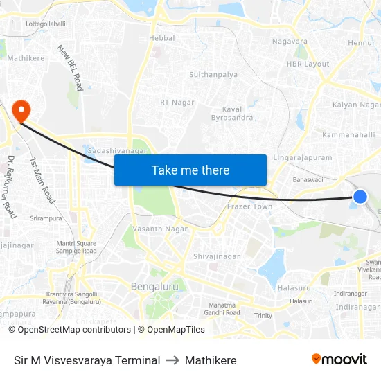 सर एम विश्वेश्वरैया टर्मिनल to माथिकेरे map