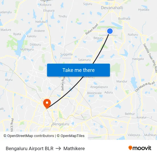 बेंगलुरु हवाई अड्डा बीएलआर to माथिकेरे map