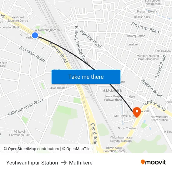 येशवंतपुर स्टेशन to माथिकेरे map
