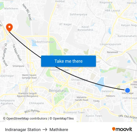 इंदिरानगर स्टेशन to माथिकेरे map