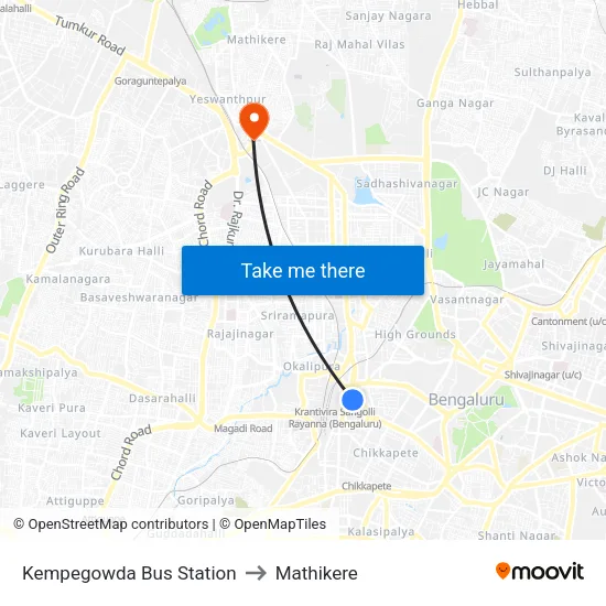Kempegowda Bus Station to Mathikere map