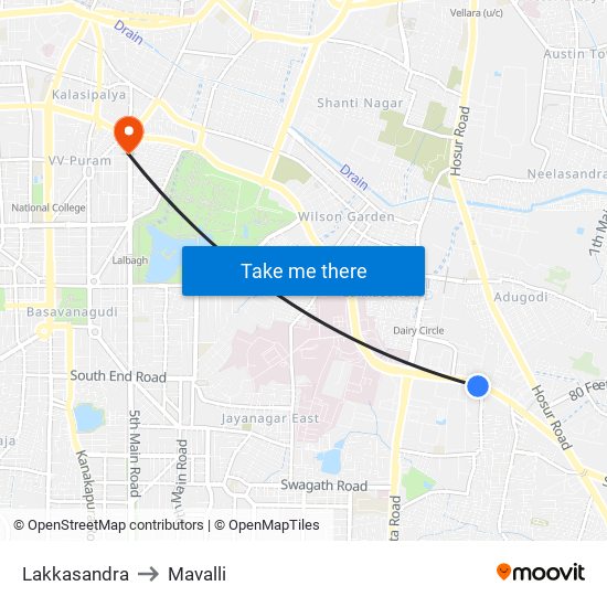 Lakkasandra to Mavalli map