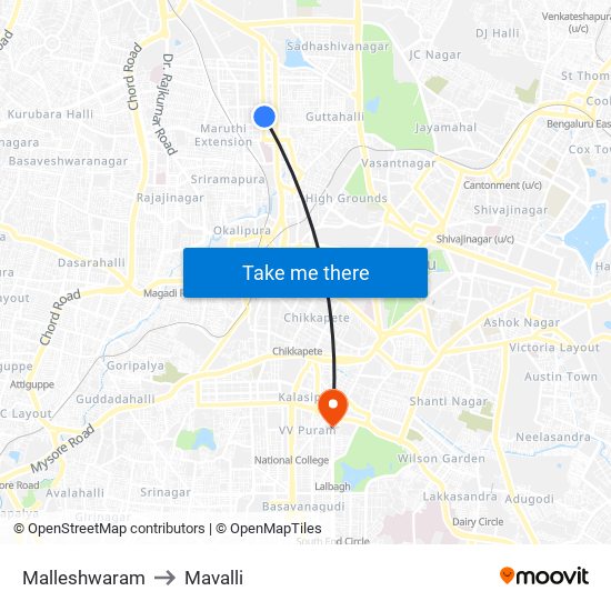 Malleshwaram to Mavalli map