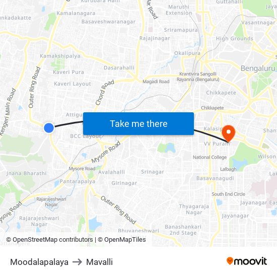 Moodalapalaya to Mavalli map