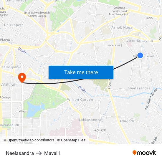 Neelasandra to Mavalli map