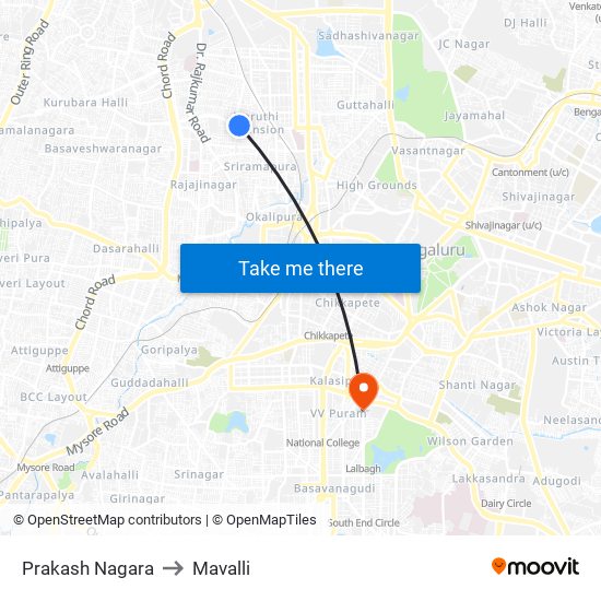 Prakash Nagara to Mavalli map