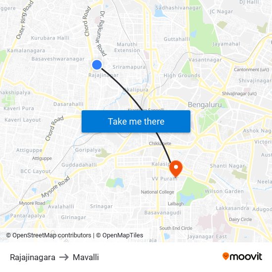 Rajajinagara to Mavalli map