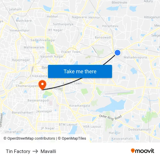 Tin Factory to Mavalli map