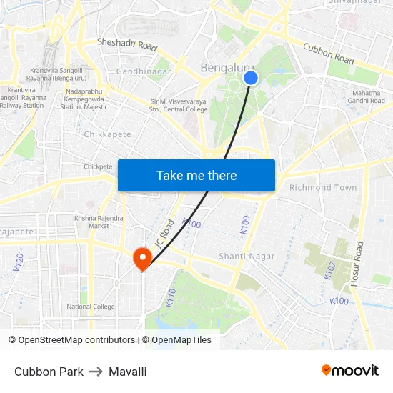 Cubbon Park to Mavalli map