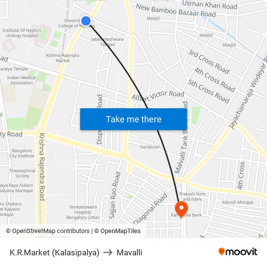 K.R.Market (Kalasipalya) to Mavalli map