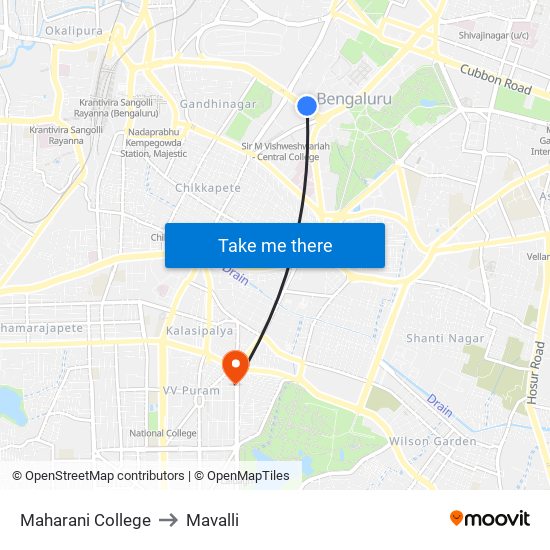 Maharani College to Mavalli map