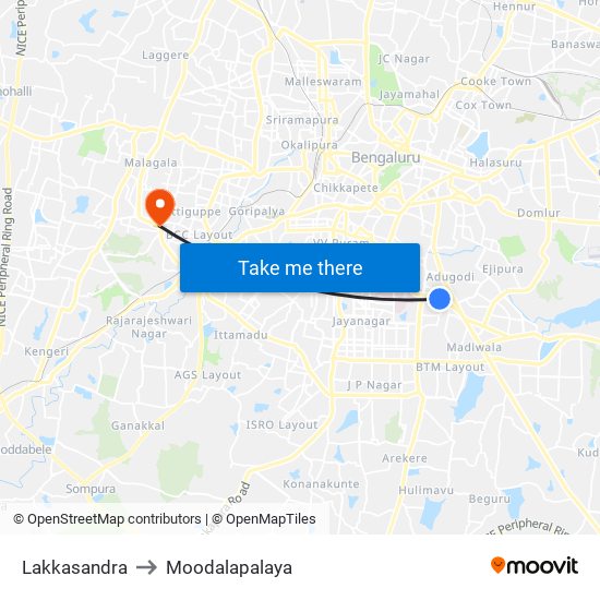 Lakkasandra to Moodalapalaya map