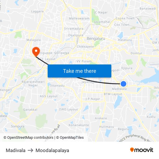 Madivala to Moodalapalaya map