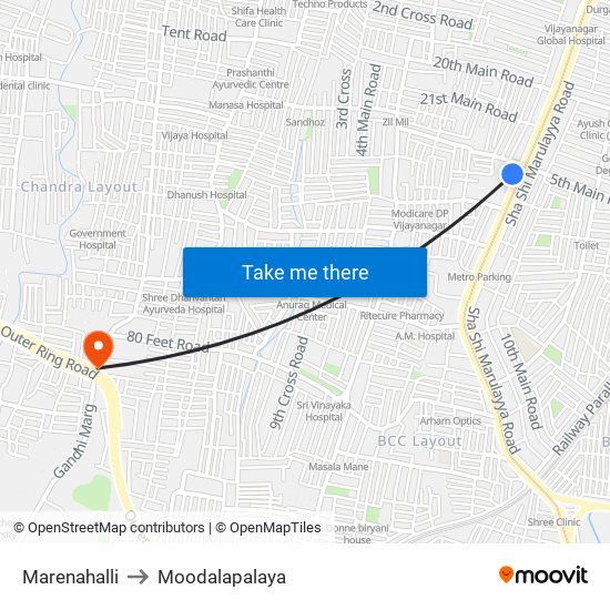 Marenahalli to Moodalapalaya map