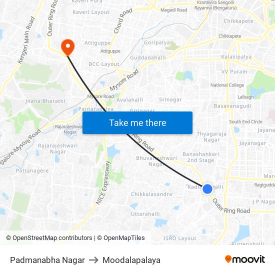 Padmanabha Nagar to Moodalapalaya map