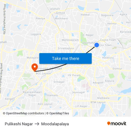 Pulikeshi Nagar to Moodalapalaya map