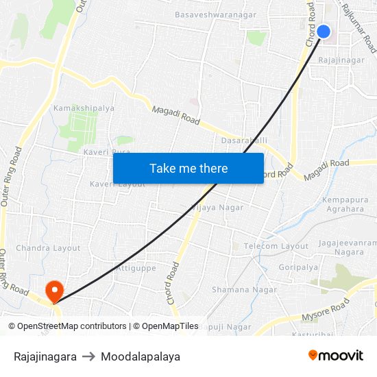 Rajajinagara to Moodalapalaya map