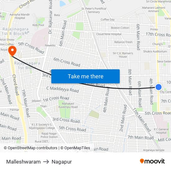 Malleshwaram to Nagapur map