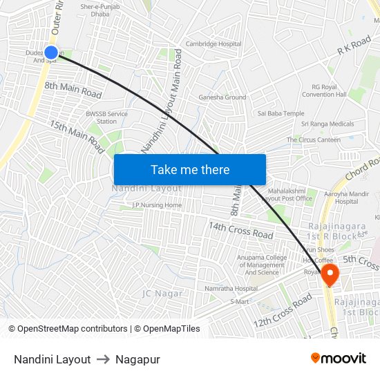 Nandini Layout to Nagapur map