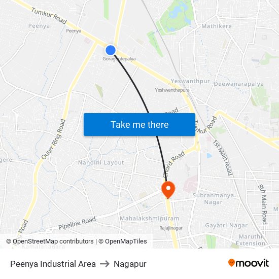 Peenya Industrial Area to Nagapur map