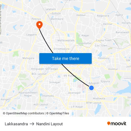 Lakkasandra to Nandini Layout map