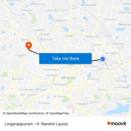 Lingarajapuram to Nandini Layout map